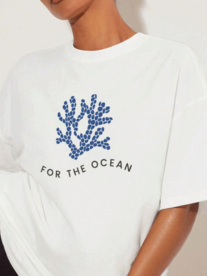 SLENOR Printed Women Round Neck White T-Shirt
