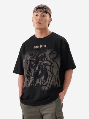 The Souled Store Graphic Print Men Round Neck Black T-Shirt