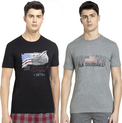 JOCKEY Graphic Print Men Round Neck Black, Grey T-Shirt
