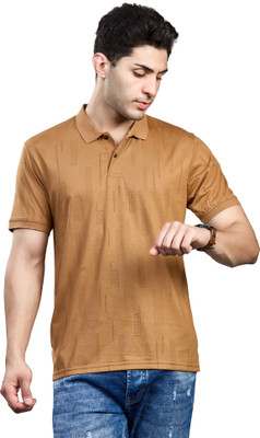 BE POSITIVE Printed Men Polo Neck Brown T-Shirt