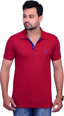 La Milano Solid Men Polo Neck Maroon, Blue T-Shirt