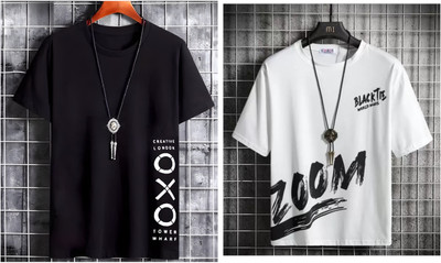 Pachirisu Printed Men Round Neck Black, White T-Shirt
