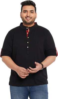 bigbanana Solid Men Henley Neck Black T-Shirt