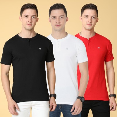 Hifaber Solid Men Henley Neck White, Red, Black T-Shirt