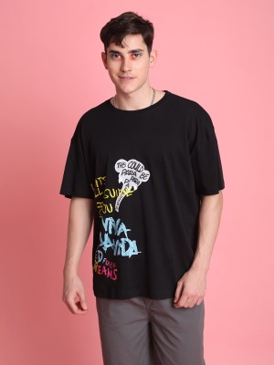 Bene Kleed Printed Men Round Neck Black T-Shirt