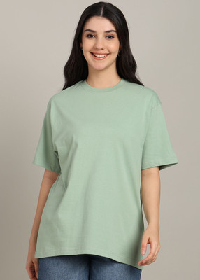 Jisu By2Men Solid Women Crew Neck Green T-Shirt