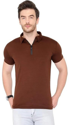 R S Fashion Trend Solid Men Polo Neck Maroon T-Shirt