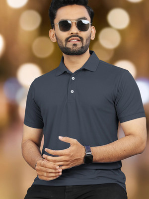 VeBNoR Solid Men Polo Neck Grey T-Shirt