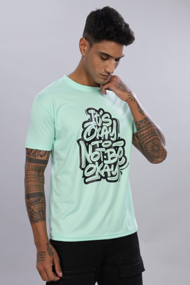 LEWEL Printed Men Round Neck Green T-Shirt