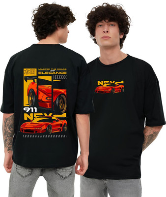 KART BLACK Cartoon Men Round Neck Black T-Shirt