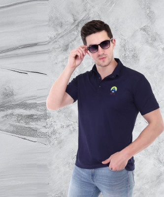 APHE Solid Men Polo Neck Dark Blue T-Shirt