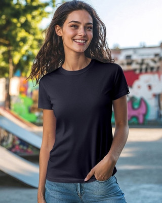 BEWAKOOF Solid Women Round Neck Blue T-Shirt