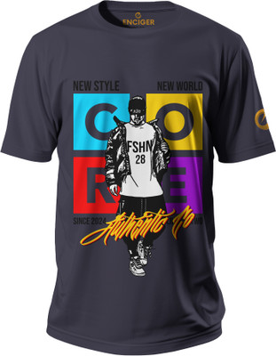 Enciger Printed Men Round Neck Dark Blue T-Shirt