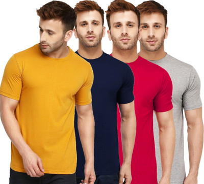 New Trends Collection Self Design, Solid Men Round Neck Dark Blue, Red, Grey, Yellow T-Shirt