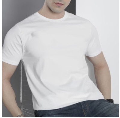 KAEZRI Solid Men Round Neck White T-Shirt