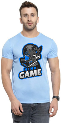 LV CARE Printed Men Round Neck Blue T-Shirt