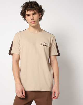 GAP Colorblock Men Round Neck Brown T-Shirt