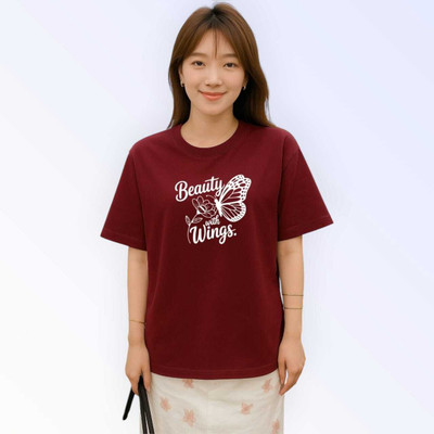 Stylicity Printed Women Round Neck Maroon T-Shirt