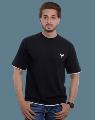 EMERALD Printed Men Round Neck Black T-Shirt