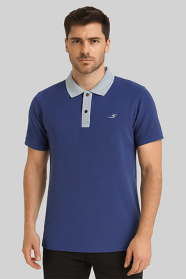 Sportz Fit Solid Men Polo Neck Blue T-Shirt