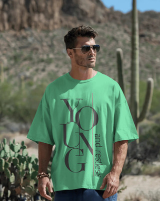 silver moon clothing Typography Men Round Neck Light Green T-Shirt