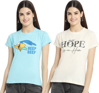 Tromko Graphic Print Women Round Neck Blue, White T-Shirt