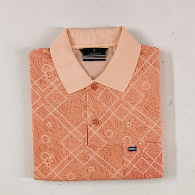 COLORTRAIT Geometric Print Men Polo Neck Orange T-Shirt