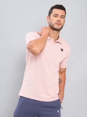 TECHNOSPORT Solid Men Polo Neck Pink T-Shirt