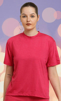 The Unicharm Solid Women Round Neck Pink T-Shirt