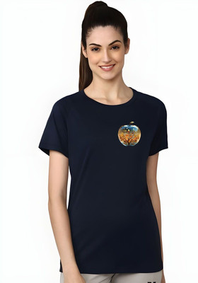SZN Graphic Print Women Round Neck Dark Blue T-Shirt