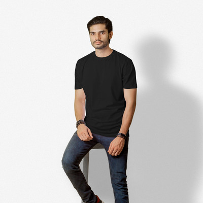 Man-Solid Solid Men Round Neck Black T-Shirt