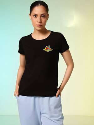 SZN Graphic Print Women Round Neck Black T-Shirt