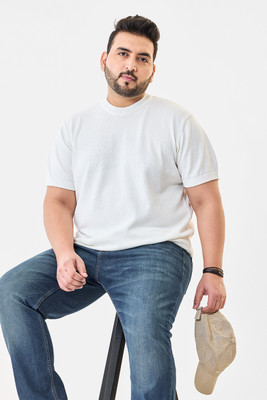 Snitch Solid Men Crew Neck White T-Shirt