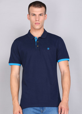 WROGN Solid Men Polo Neck Blue T-Shirt