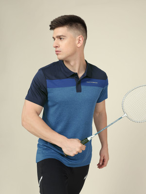 TECHNOSPORT Colorblock Men Polo Neck Blue T-Shirt