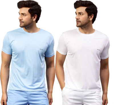 UDI n ADI Solid Men Round Neck Light Blue, White T-Shirt