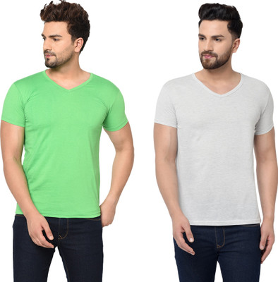 Adorbs Trend Solid Men V Neck Green, Grey T-Shirt