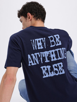 Glitchez Printed Men Round Neck Blue T-Shirt