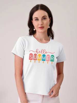 Moda Rapido Printed Women Round Neck White T-Shirt