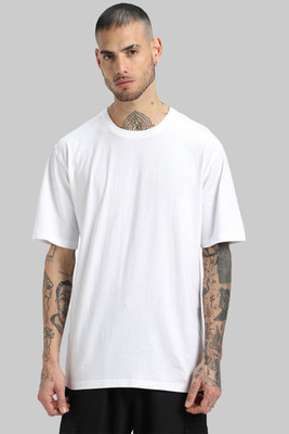 Moovio Solid Men Round Neck White T-Shirt