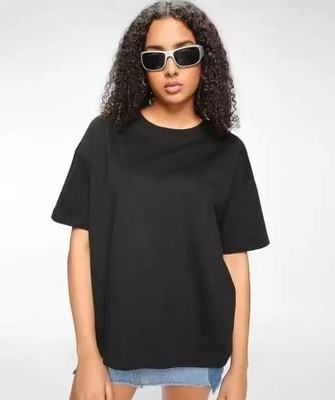 Tdoc Solid Women Round Neck Black T-Shirt