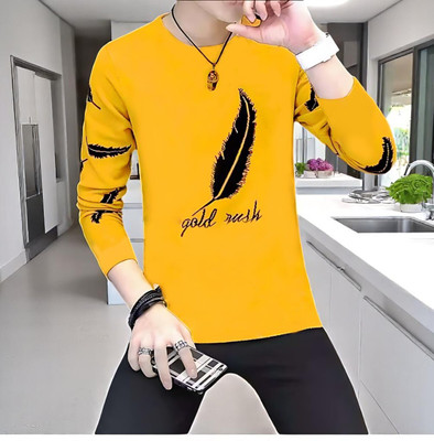 Autna Graphic Print Men Round Neck Yellow T-Shirt