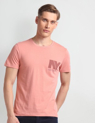 Arrow Newyork Solid Men Round Neck Pink T-Shirt