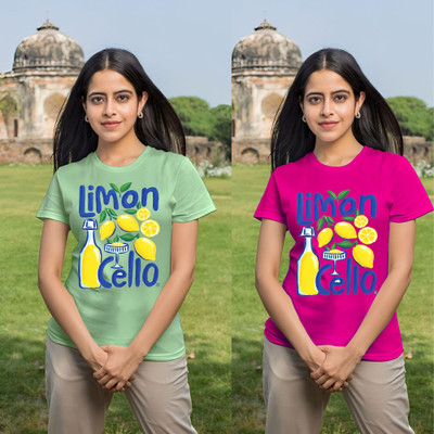 Parona Graphic Print Women Round Neck Green, Pink T-Shirt