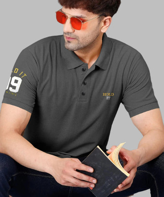 TAZO Solid Men Polo Neck Grey T-Shirt