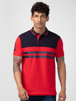 Spykar Striped Men Polo Neck Red T-Shirt