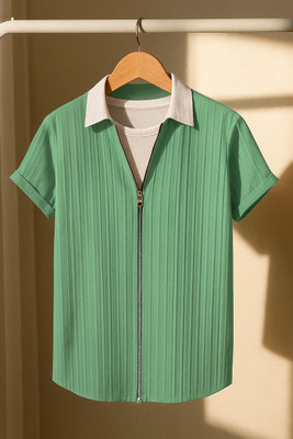 Try This Checkered Men Zip Neck Multicolor, Light Green T-Shirt