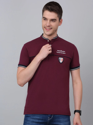 CANTABIL Printed Men Mandarin Collar Maroon T-Shirt