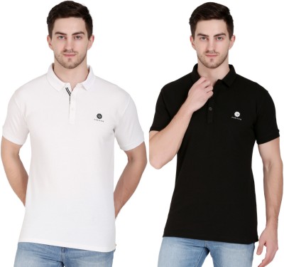 FARICON Solid Men Polo Neck Black, White T-Shirt