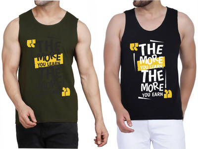 WOOSTRO Printed Men Scoop Neck Dark Green, Black T-Shirt